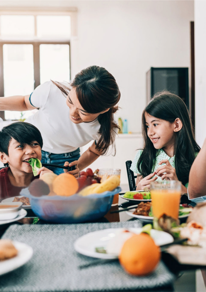 family eating health and delicious meal