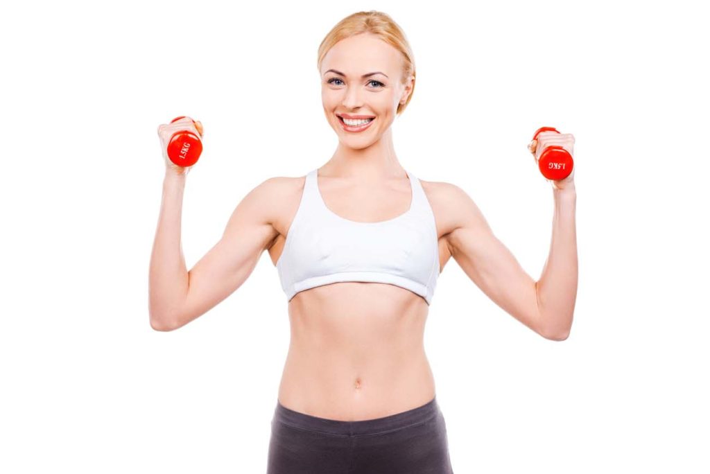 Strong And Healthy. Beautiful Mature Women Holding Dumbbells And