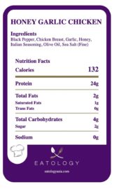 Honey Garlic Chicken Nutrition Label